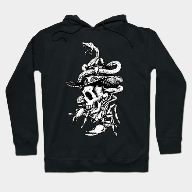 Artistic Skull Drawing w/Hat and Snake Motif Hoodie by MacDesignsAU